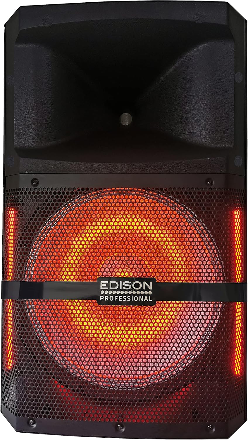 Edison Professional M-2000 Plus TWS 15" Speaker 2000W High Power PA Speaker, Bluetooth LED Display, Tripod, Microphone, 29x18x16, FM Radio