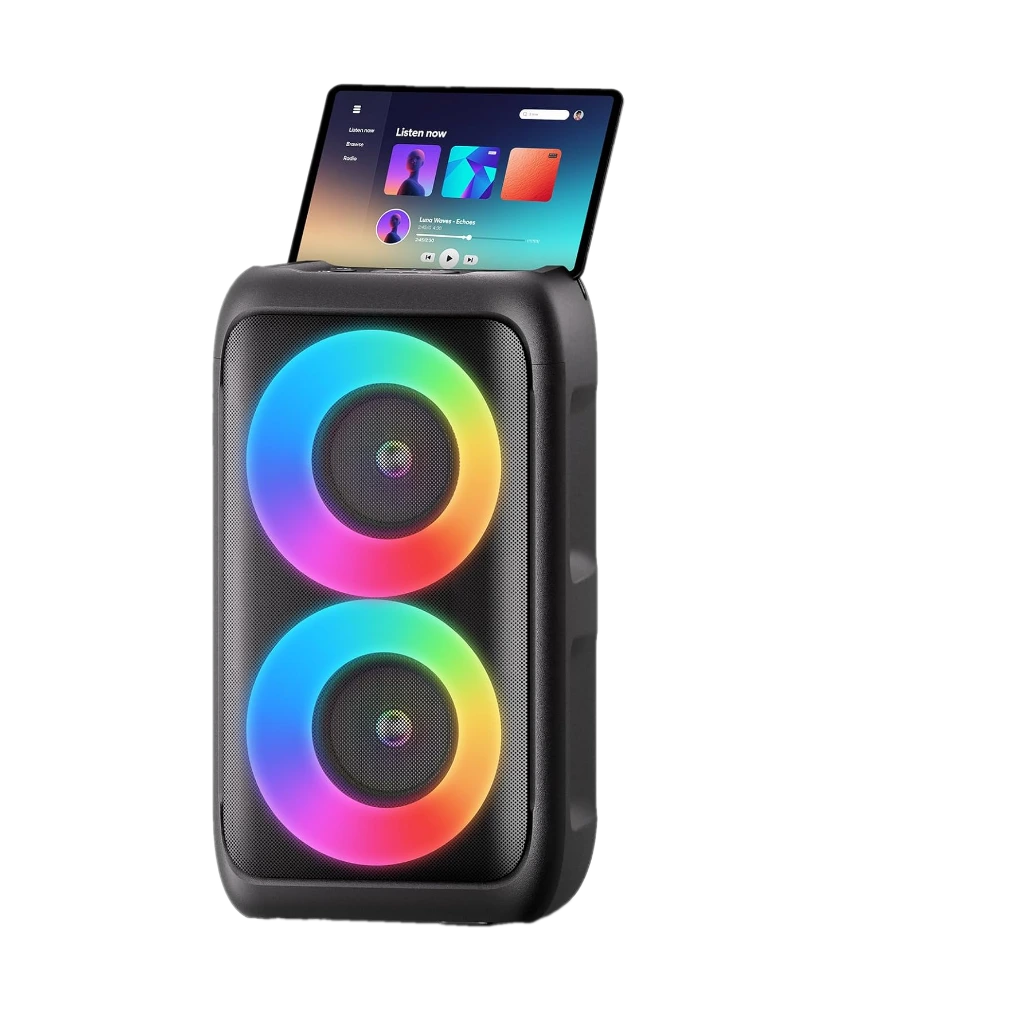 PWBSLAI Bluetooth Speaker with 2 Rechargeable Wireless Microphone - Portable Party Speaker with Colorful Lights - Floorstanding Speakers Support TWS/AUX/USB/TF Card Ideal for Party,Home,Camping