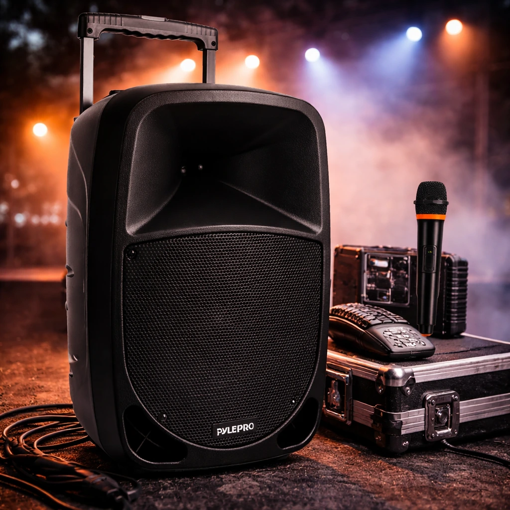 Pyle PSBT105A - 1000W Portable Bluetooth PA Speaker, 10'' Subwoofer, UHF Wireless Mic, MP3/USB/SD, Rechargeable Battery, LED Battery Indicator Lights, Black