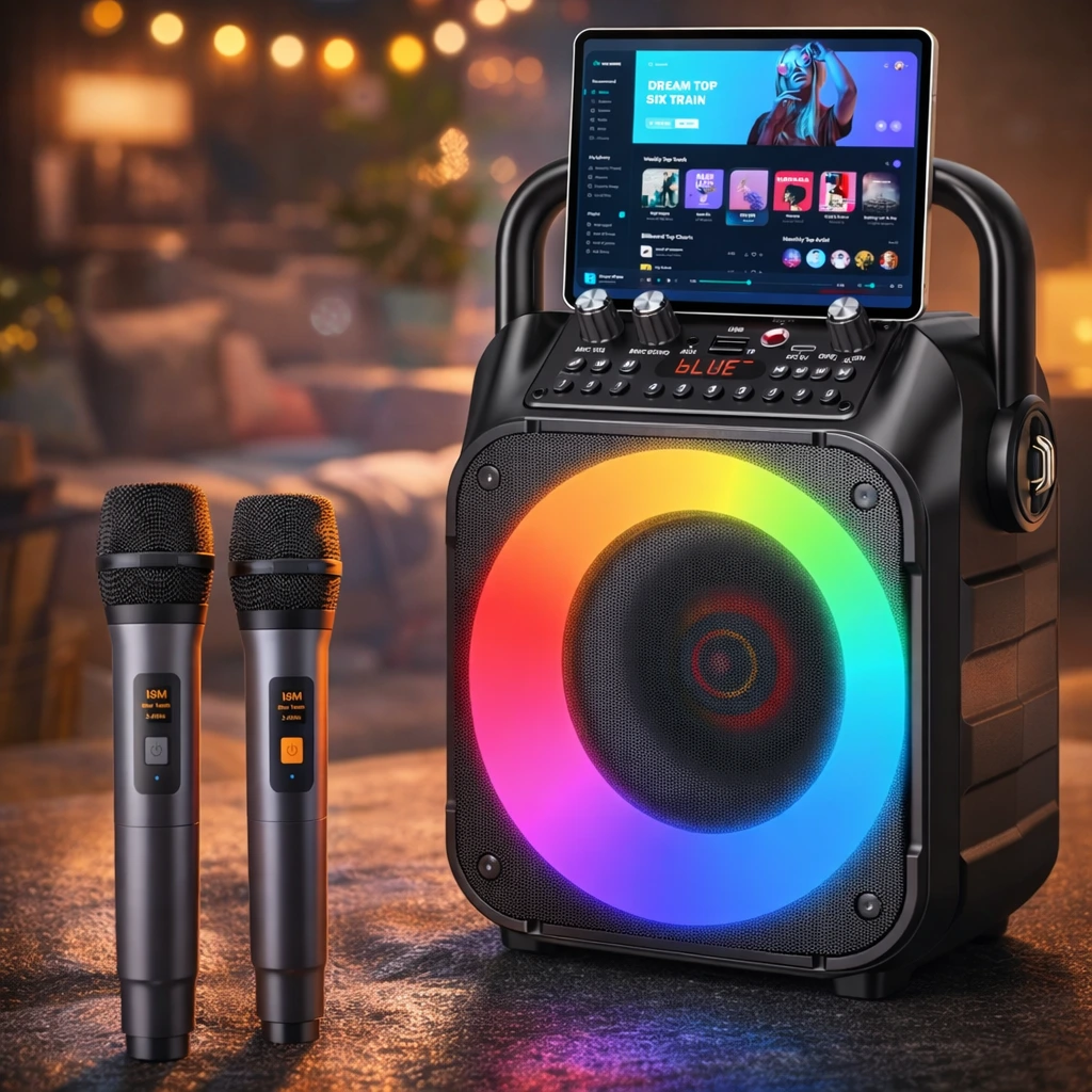 Karaoke Machine, Portable Bluetooth Speaker with 2 Wireless Microphones for Adults & Kids with Lights, Karaoke Microphone with PA System Supports USB/TF/FM/AUX for Home Party Home System Packages